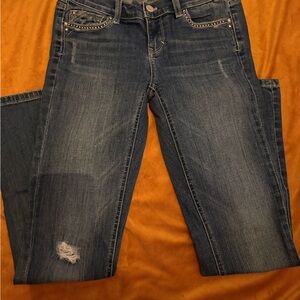 White House Black Market Distressed Blue Straight Leg Jeans